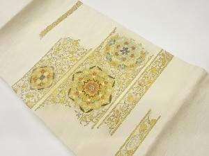 螺鈿金彩横段に華文・花唐草模様名古屋帯